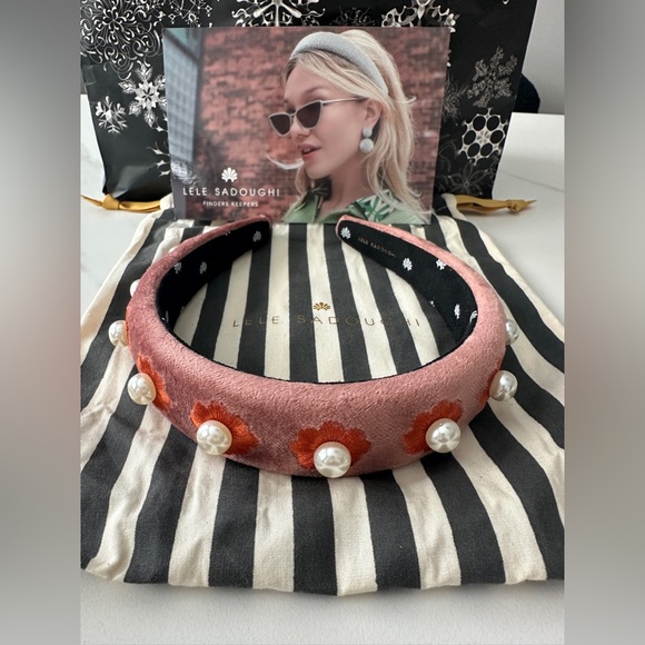 Lele Sadoughi Dusty Rose Pearl Flower Alice Headband $150 main image 2